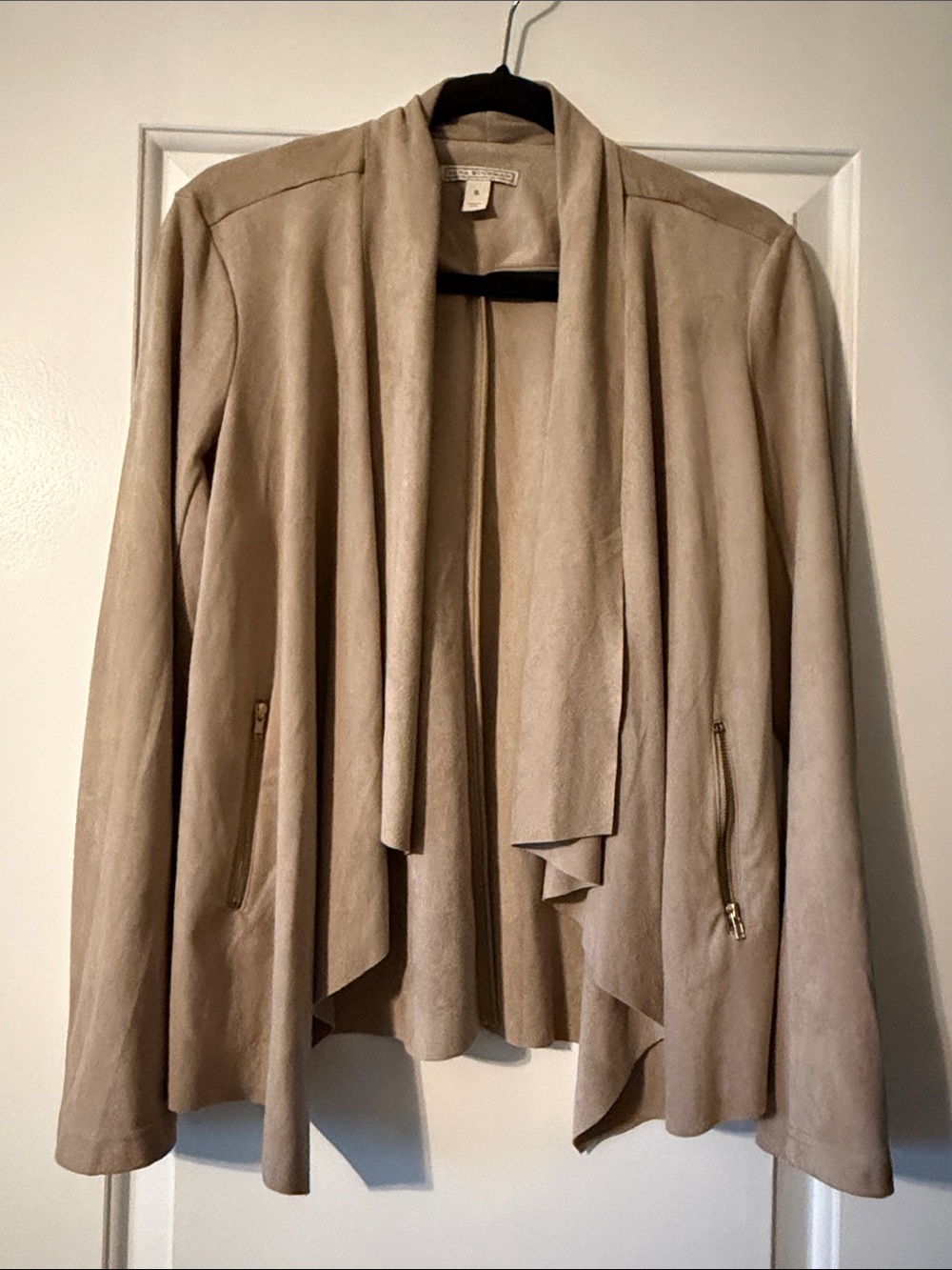 Dana Buchman Beige Faux Suede Draped Open Front Blazer